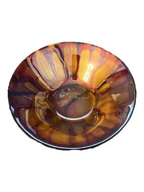 Franco Italy Art Glass Bowl Amber Gold Aventurine Centerpiece Dish 8”